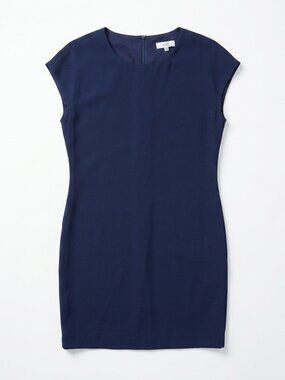 OVI Navy Blue Cap Sleeve Shift Dress S Corporate Chic Office Siren Minimalist
